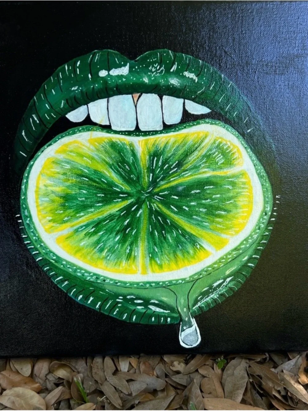 Green Lime Slice Lip Art Canvas Wall Decor